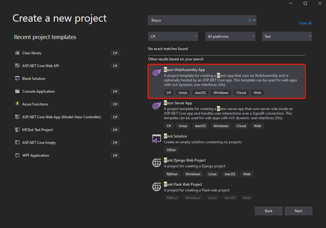 Create a new project in Visual Studio