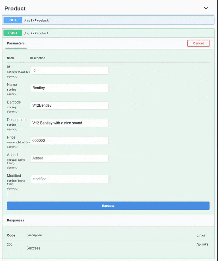 Post new product to the database using API