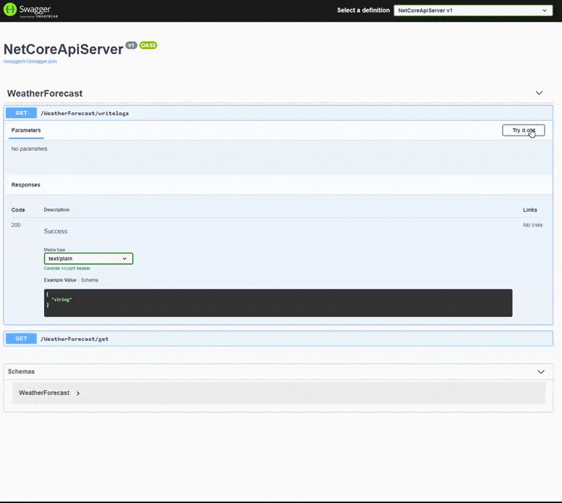 Request Write Logs Endpoint in Swagger