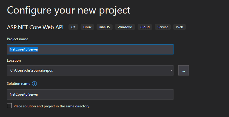 Configure new project in Visual Studio