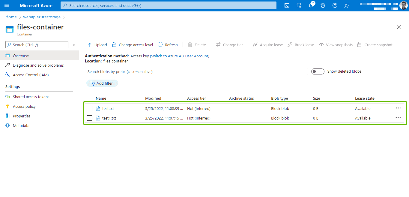 list files in azure blob storage