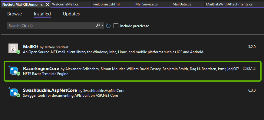 RazorEngineCore Installed Package