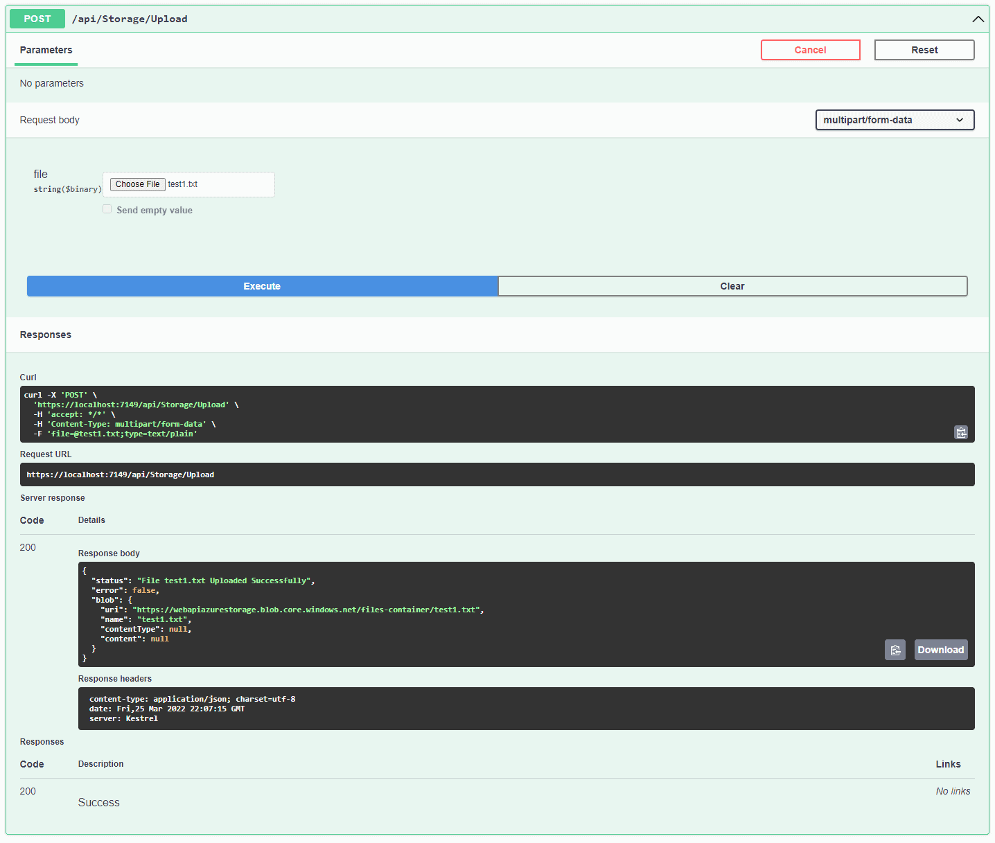 Successfully uploaded a file to Azure Blob Storage