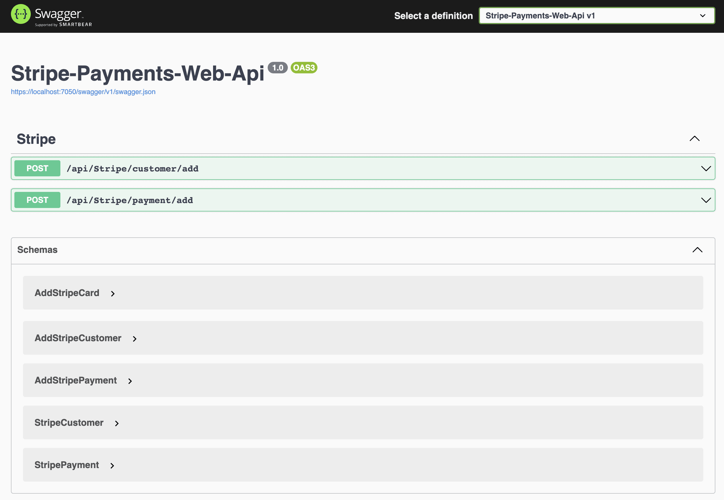 accepting stripe payments with asp.net core, stripe.net, swagger