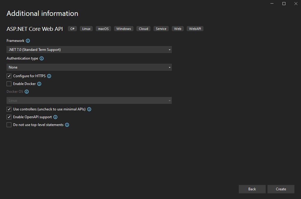 create new project in visual studio, additional information visual studio