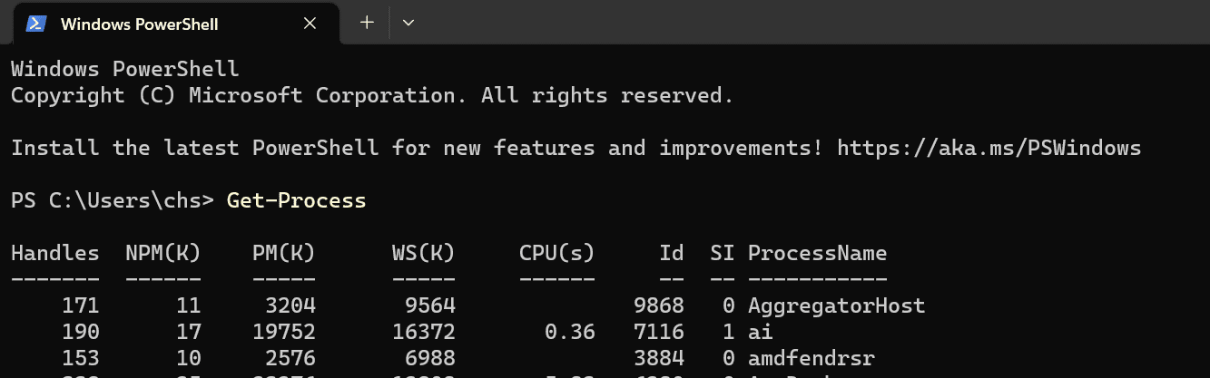 get-process, powershell