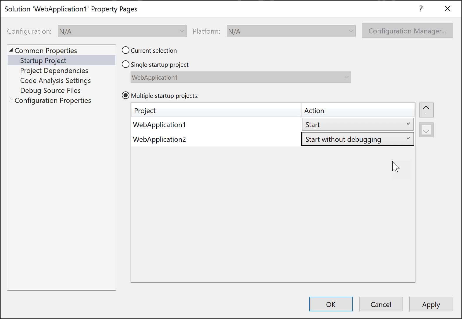 multiple startup projects, visual studio